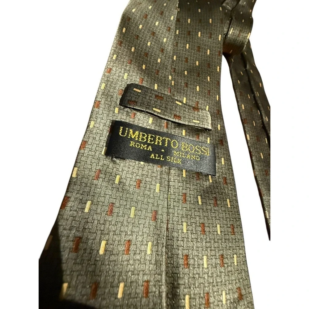 UMBERTO BOSSI Roma Milano All Silk Tie Geometric Necktie Corpcore Office Career‎